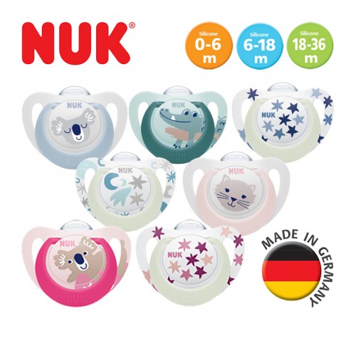 NUK Star Night - Lot De 4 Sucettes Silicone 18-36 Mois - Phosphorescentes & Sans BPA - Design Crocodile
